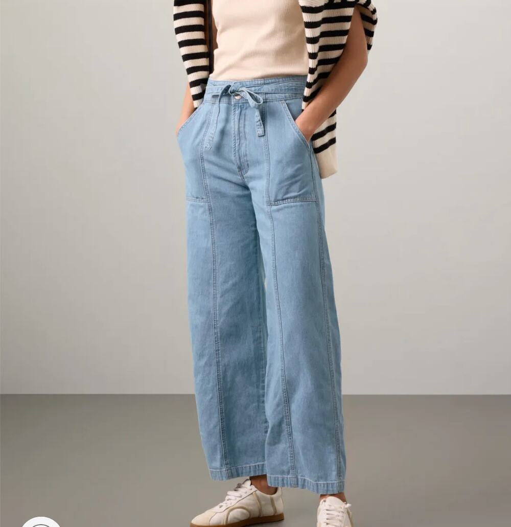 Hudson Wide Leg Baggy Jeans Denim SIZE 29 Light Wash Tie Waist Linen $245